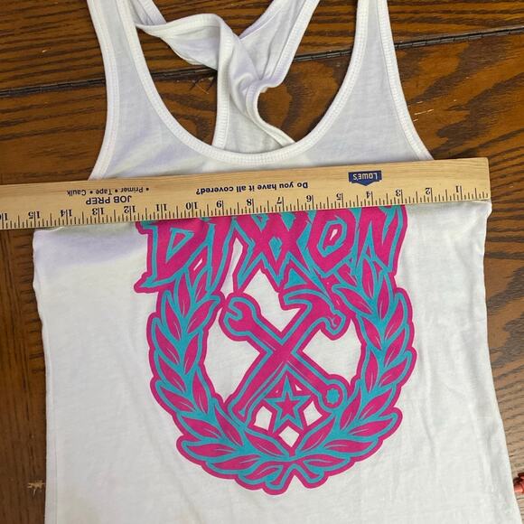 Dixxon Tank Top Sz Med Pink Blue Graffiti Front Graphic Wrench Hammer motorcycle - Picture 5 of 8